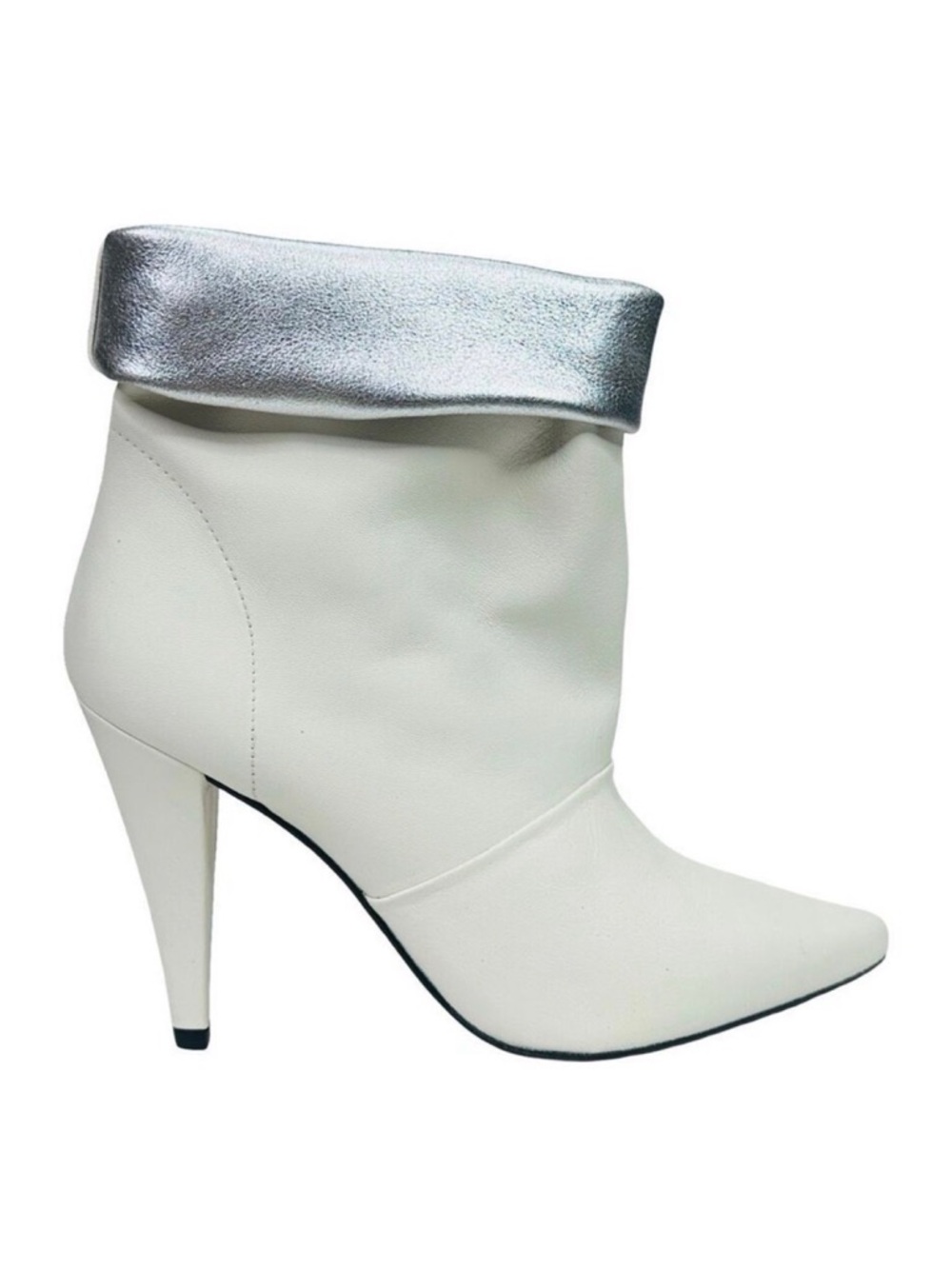 IRO Avina Foldover Cone Stiletto Ankle Booties - Ecru White / Silver - Size 40